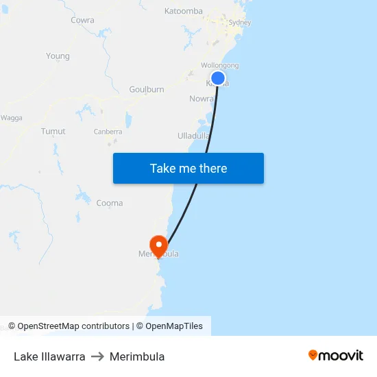 Lake Illawarra to Merimbula map
