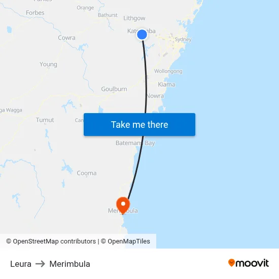Leura to Merimbula map