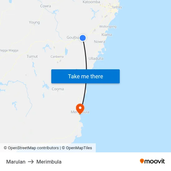 Marulan to Merimbula map