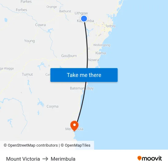 Mount Victoria to Merimbula map