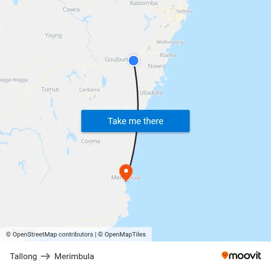 Tallong to Merimbula map