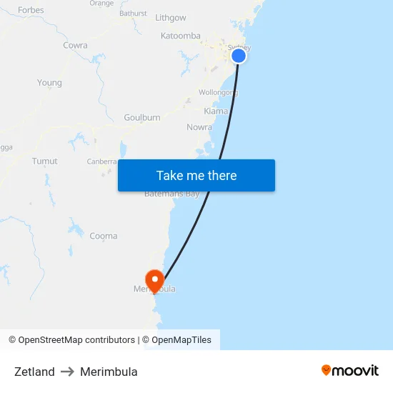 Zetland to Merimbula map