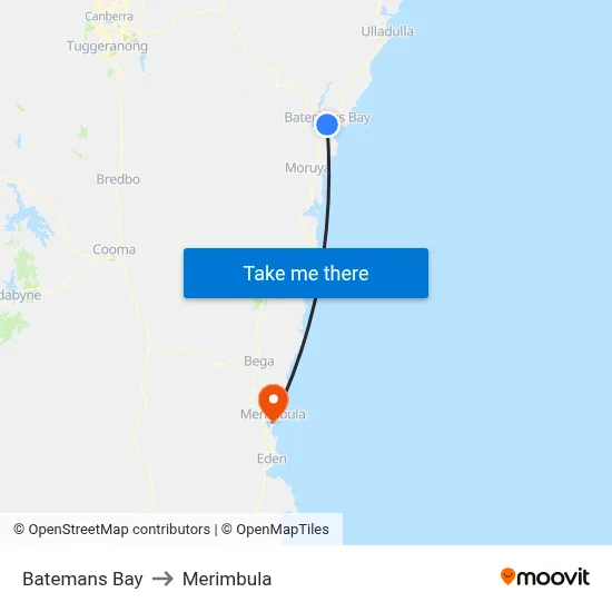 Batemans Bay to Merimbula map