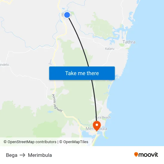 Bega to Merimbula map