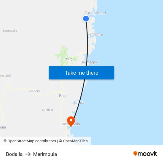 Bodalla to Merimbula map