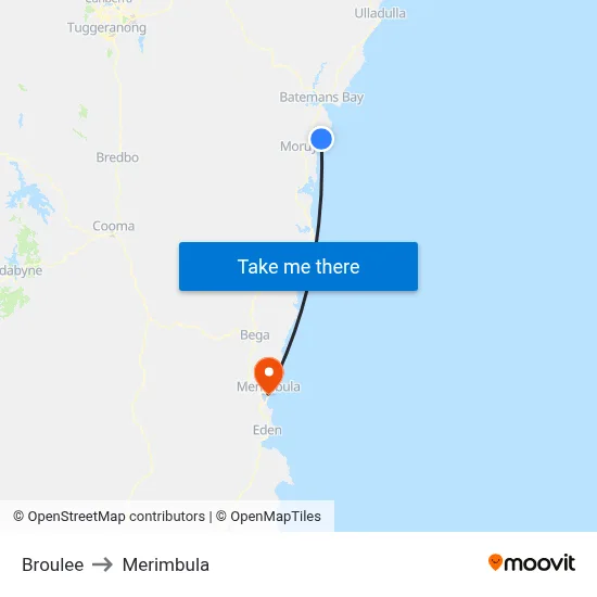 Broulee to Merimbula map