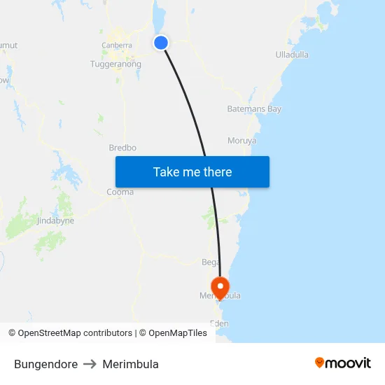 Bungendore to Merimbula map