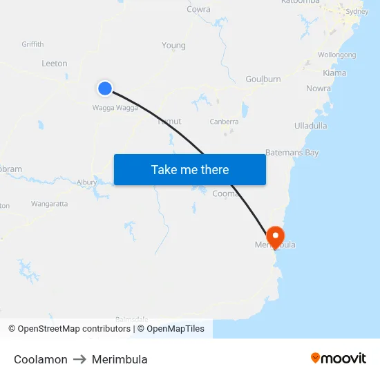 Coolamon to Merimbula map