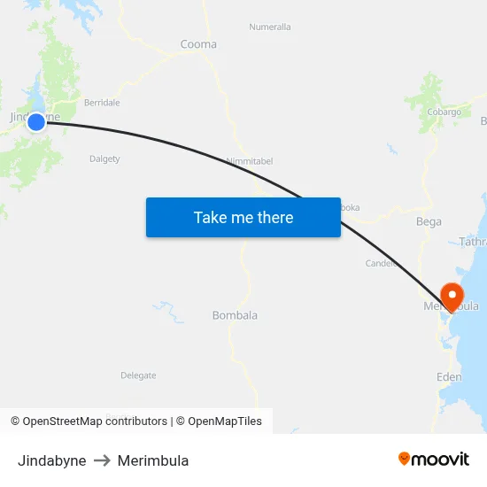Jindabyne to Merimbula map