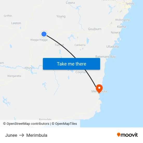 Junee to Merimbula map