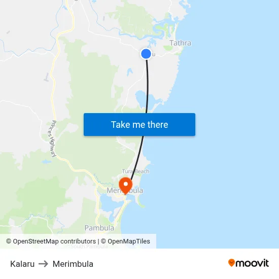 Kalaru to Merimbula map
