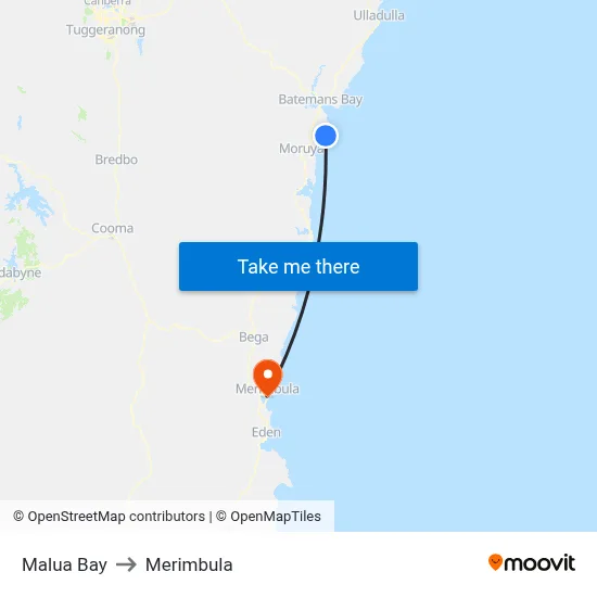 Malua Bay to Merimbula map
