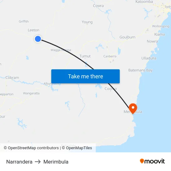 Narrandera to Merimbula map