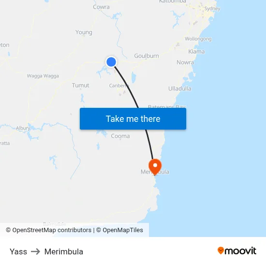 Yass to Merimbula map