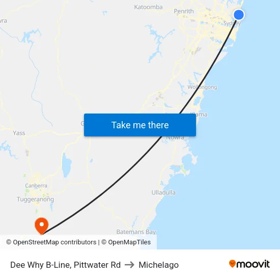 Dee Why B-Line, Pittwater Rd to Michelago map