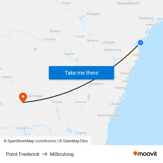 Point Frederick to Milbrulong map