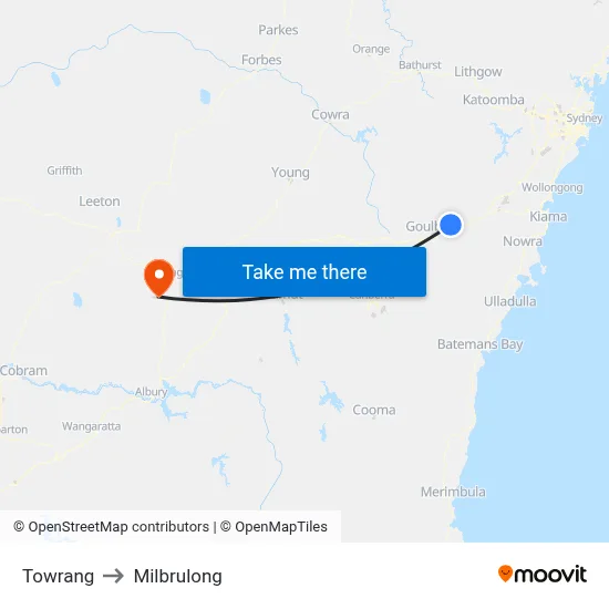 Towrang to Milbrulong map