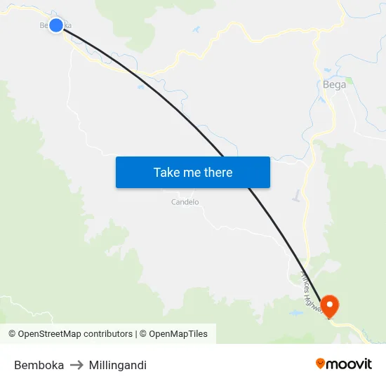 Bemboka to Millingandi map