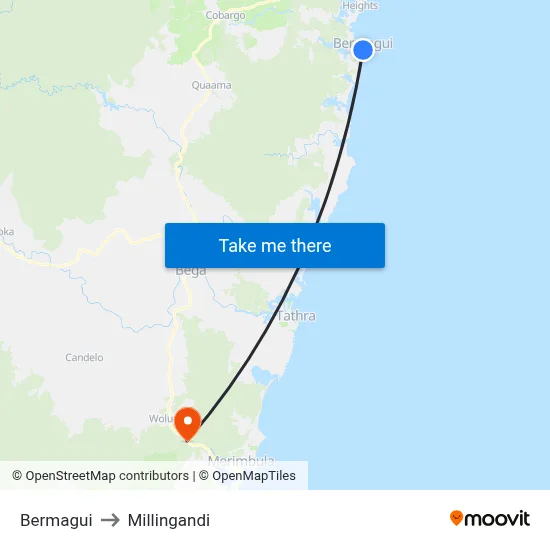 Bermagui to Millingandi map