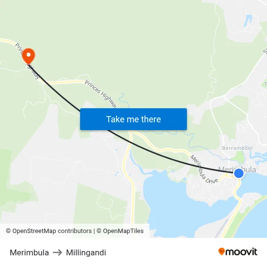 Merimbula to Millingandi map