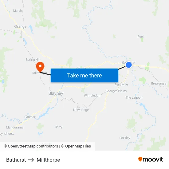 Bathurst to Millthorpe map