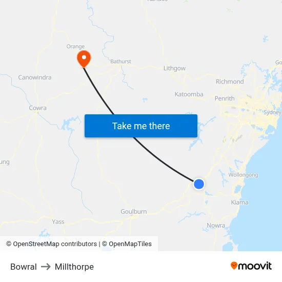 Bowral to Millthorpe map