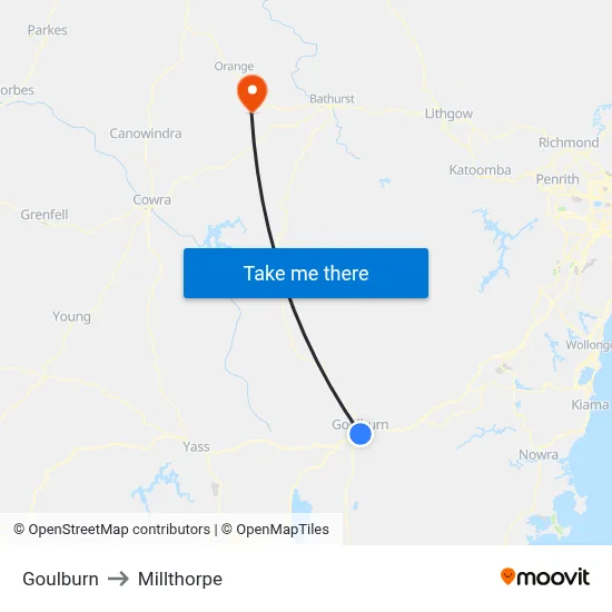 Goulburn to Millthorpe map