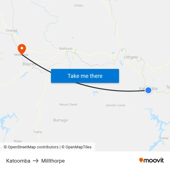 Katoomba to Millthorpe map