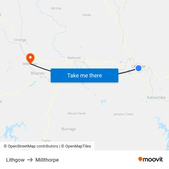 Lithgow to Millthorpe map