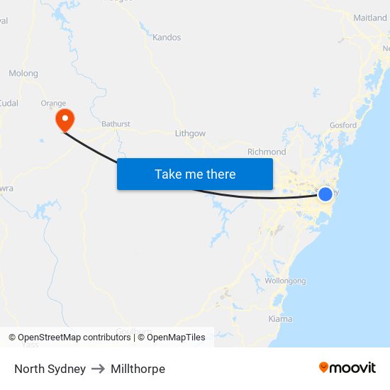 North Sydney to Millthorpe map