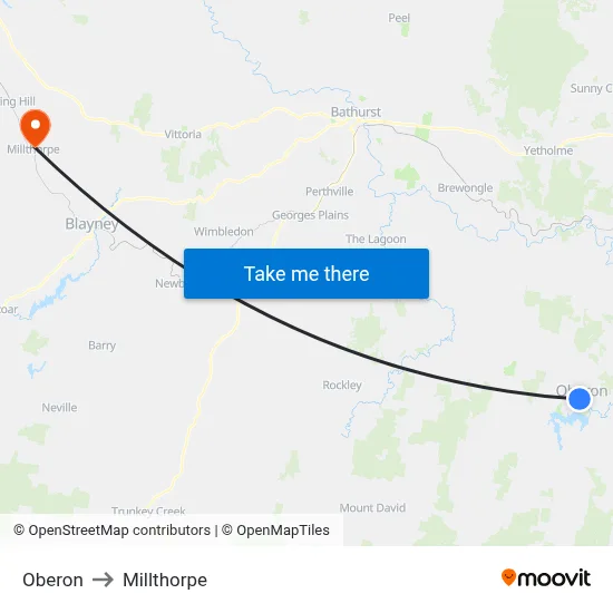 Oberon to Millthorpe map