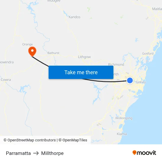 Parramatta to Millthorpe map