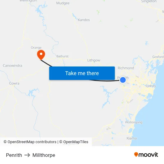 Penrith to Millthorpe map
