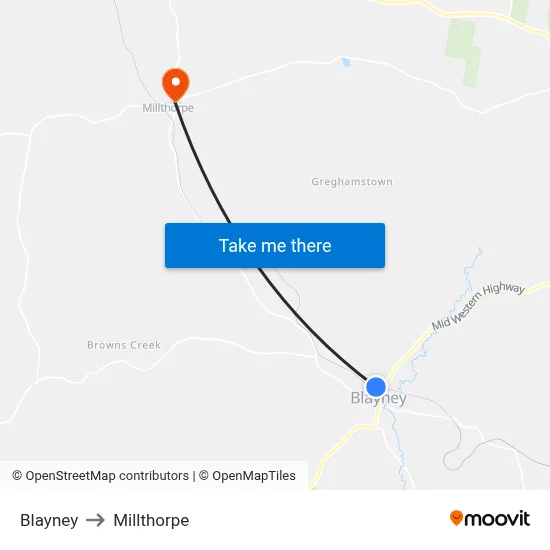 Blayney to Millthorpe map