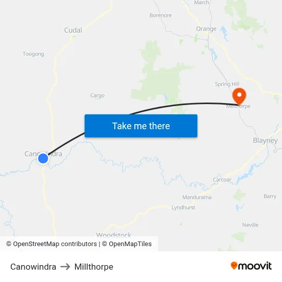 Canowindra to Millthorpe map