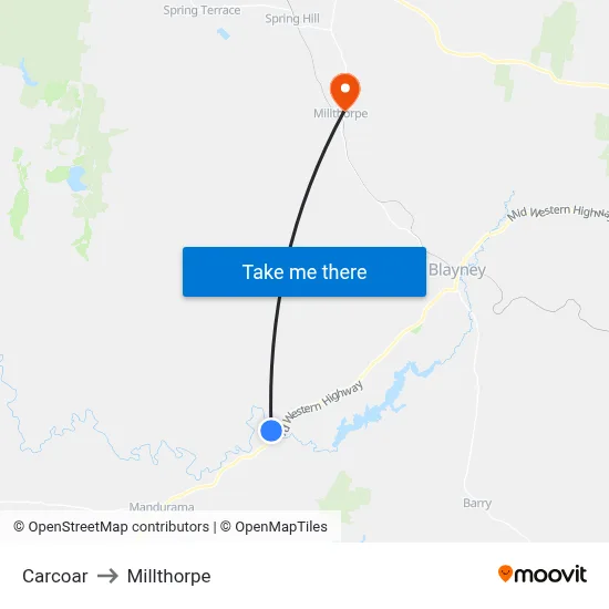 Carcoar to Millthorpe map