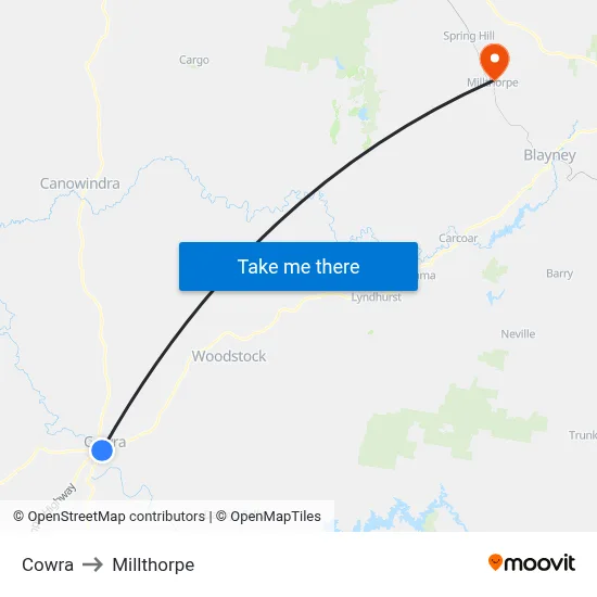 Cowra to Millthorpe map