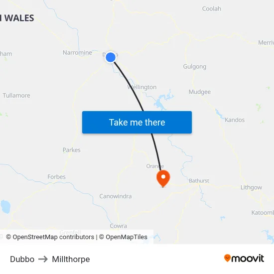 Dubbo to Millthorpe map