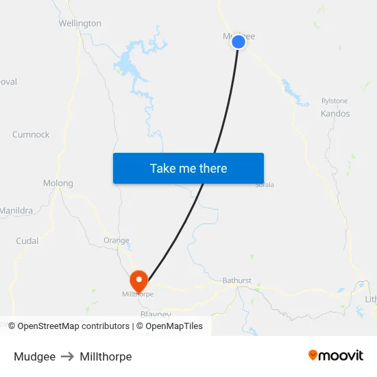 Mudgee to Millthorpe map