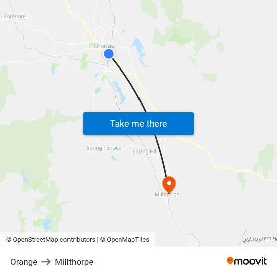 Orange to Millthorpe map
