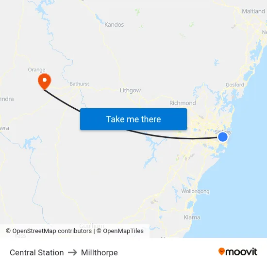 Central Station to Millthorpe map