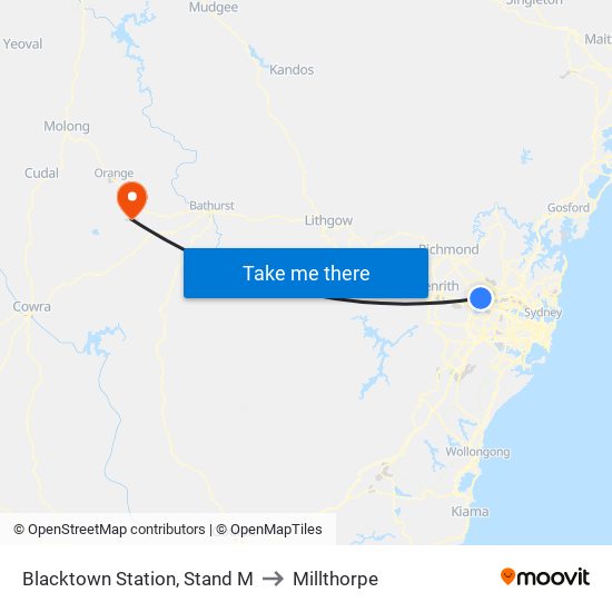 Blacktown Station, Stand M to Millthorpe map