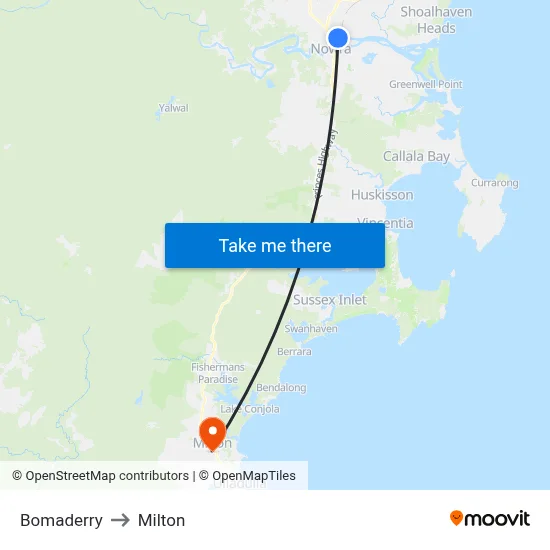 Bomaderry to Milton map