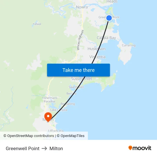 Greenwell Point to Milton map
