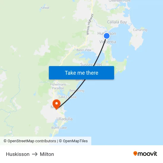 Huskisson to Milton map