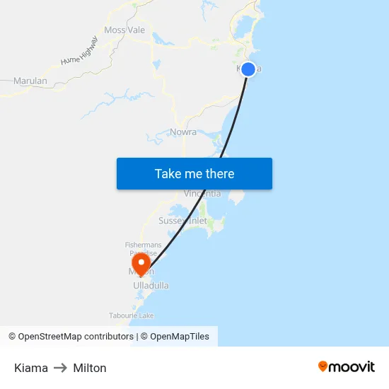 Kiama to Milton map