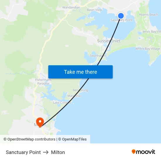 Sanctuary Point to Milton map