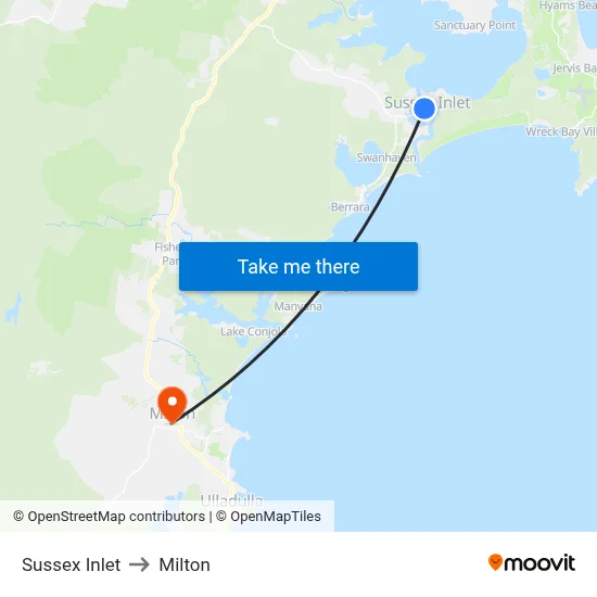 Sussex Inlet to Milton map