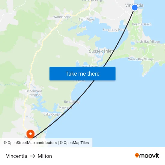 Vincentia to Milton map
