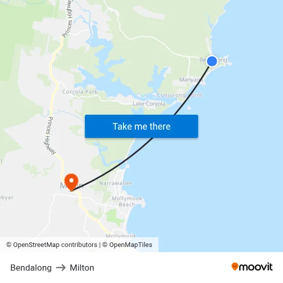 Bendalong to Milton map